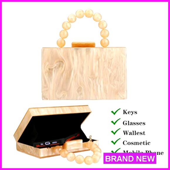 Acrylic Evening Clutch with Pearl Chain Crossbody Bag Elegant Formal Wedding